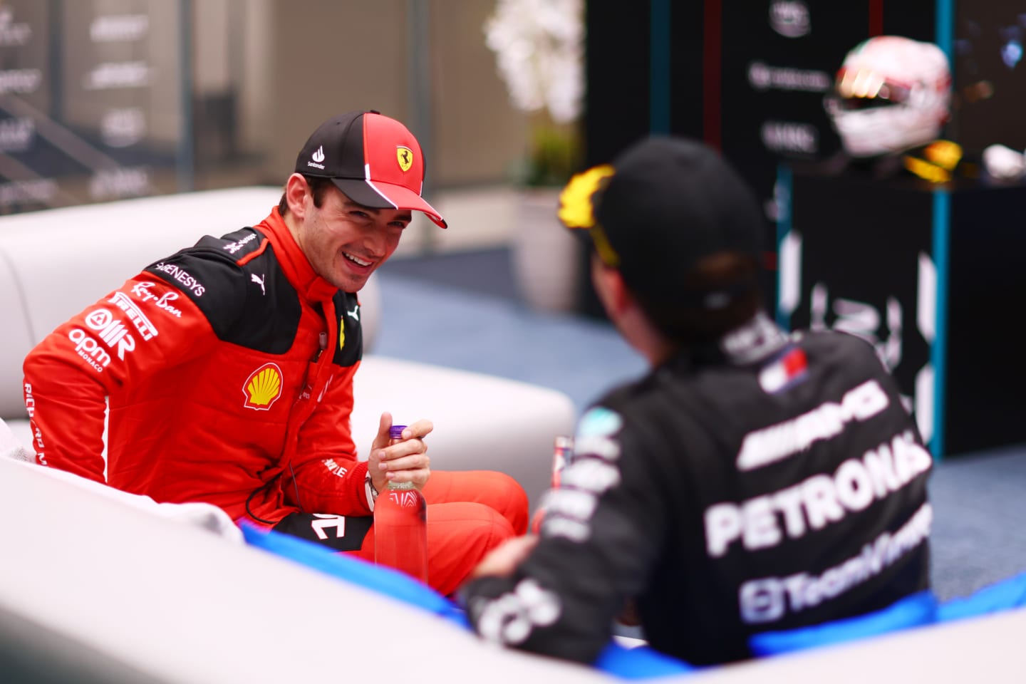 ABU DHABI, UNITED ARAB EMIRATES - NOVEMBER 26: Second placed Charles Leclerc of Monaco and Ferrari