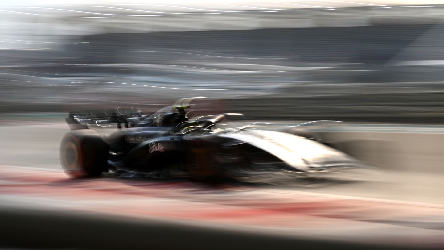 ABU DHABI, UNITED ARAB EMIRATES - NOVEMBER 24: Oliver Bearman of Great Britain driving the (50) Haas F1 VF-23 Ferrari on track during practice ahead of the F1 Grand Prix of Abu Dhabi at Yas Marina Circuit on November 24, 2023 in Abu Dhabi, United Arab Emirates. (Photo by Clive Mason - Formula 1/Formula 1 via Getty Images)