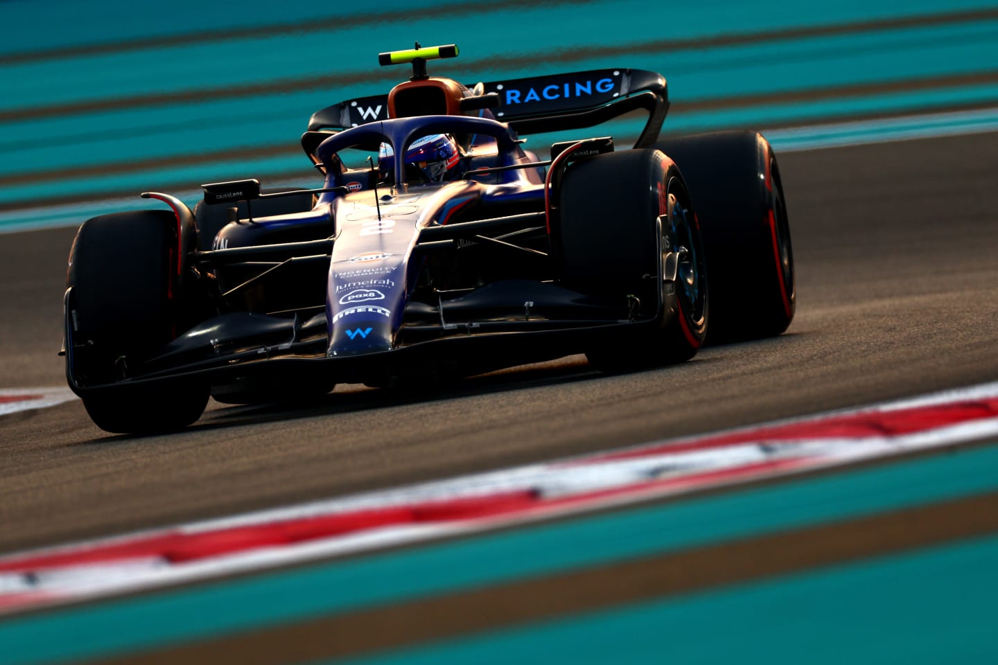 ABU DHABI, UNITED ARAB EMIRATES - NOVEMBER 24: Logan Sargeant of United States driving the (2) Williams FW45 Mercedes on track during practice ahead of the F1 Grand Prix of Abu Dhabi at Yas Marina Circuit on November 24, 2023 in Abu Dhabi, United Arab Emirates. (Photo by Clive Rose/Getty Images)