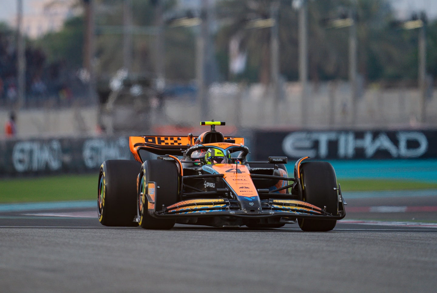 ABU DHABI, UNITED ARAB EMIRATES - NOVEMBER 24: Lando Norris of Great Britain and McLaren F1 Team drives on track during practice ahead of the F1 Grand Prix of Abu Dhabi at Yas Marina Circuit on November 24, 2023 in Abu Dhabi, United Arab Emirates. (Photo by James Gasperotti/Ciancaphoto Studio/Getty Images)