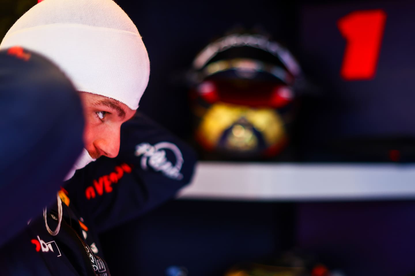 ABU DHABI, UNITED ARAB EMIRATES - NOVEMBER 24: Max Verstappen of the Netherlands and Oracle Red Bull Racing prepares to drive in the garage during practice ahead of the F1 Grand Prix of Abu Dhabi at Yas Marina Circuit on November 24, 2023 in Abu Dhabi, United Arab Emirates. (Photo by Mark Thompson/Getty Images)