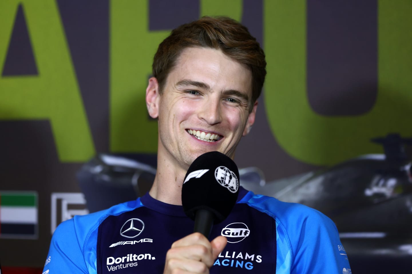 ABU DHABI, UNITED ARAB EMIRATES - NOVEMBER 23: Logan Sargeant of United States and Williams attends the Drivers Press Conference during previews ahead of the F1 Grand Prix of Abu Dhabi at Yas Marina Circuit on November 23, 2023 in Abu Dhabi, United Arab Emirates. (Photo by Clive Rose/Getty Images)