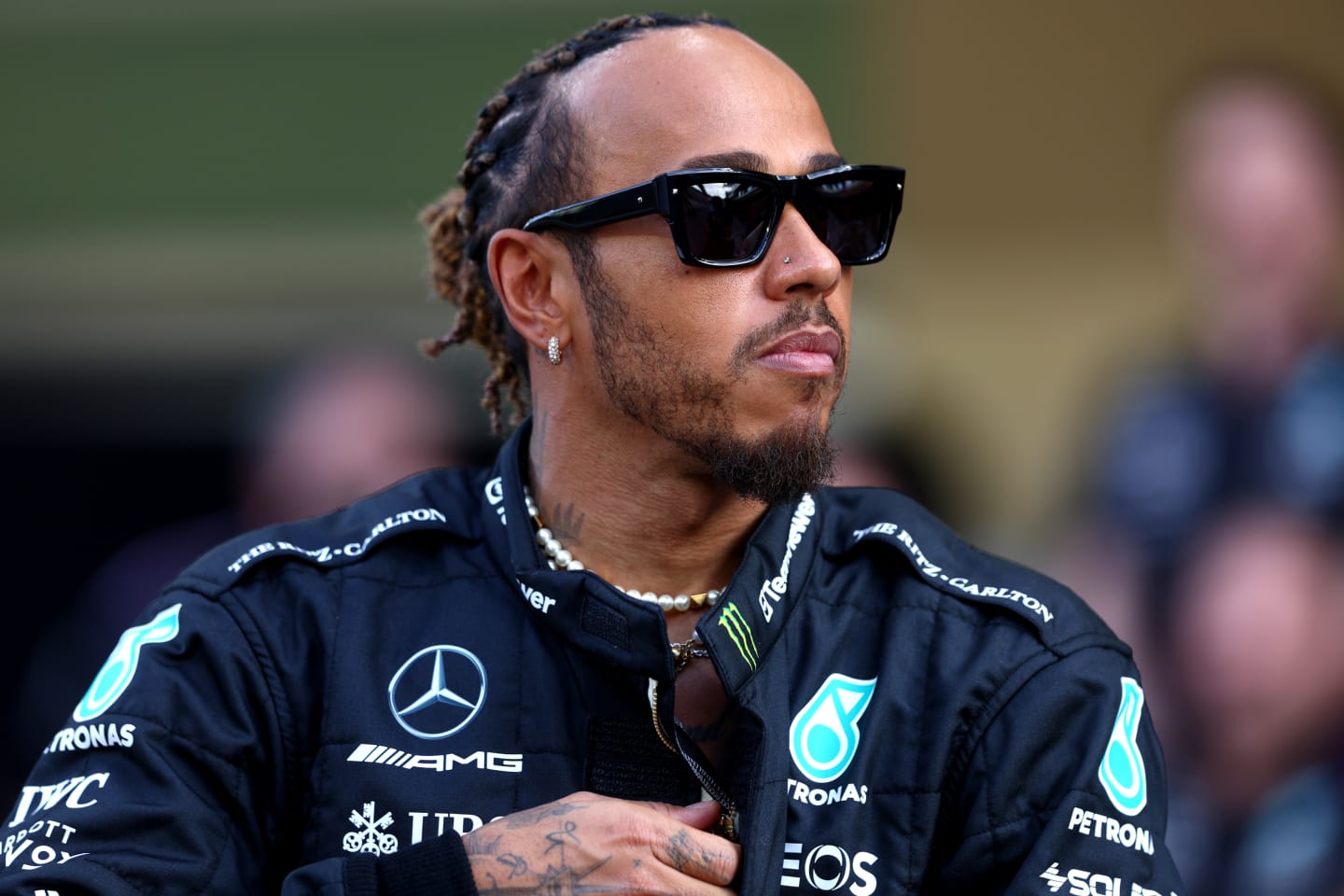 ABU DHABI, UNITED ARAB EMIRATES - NOVEMBER 23: Lewis Hamilton of Great Britain and Mercedes looks