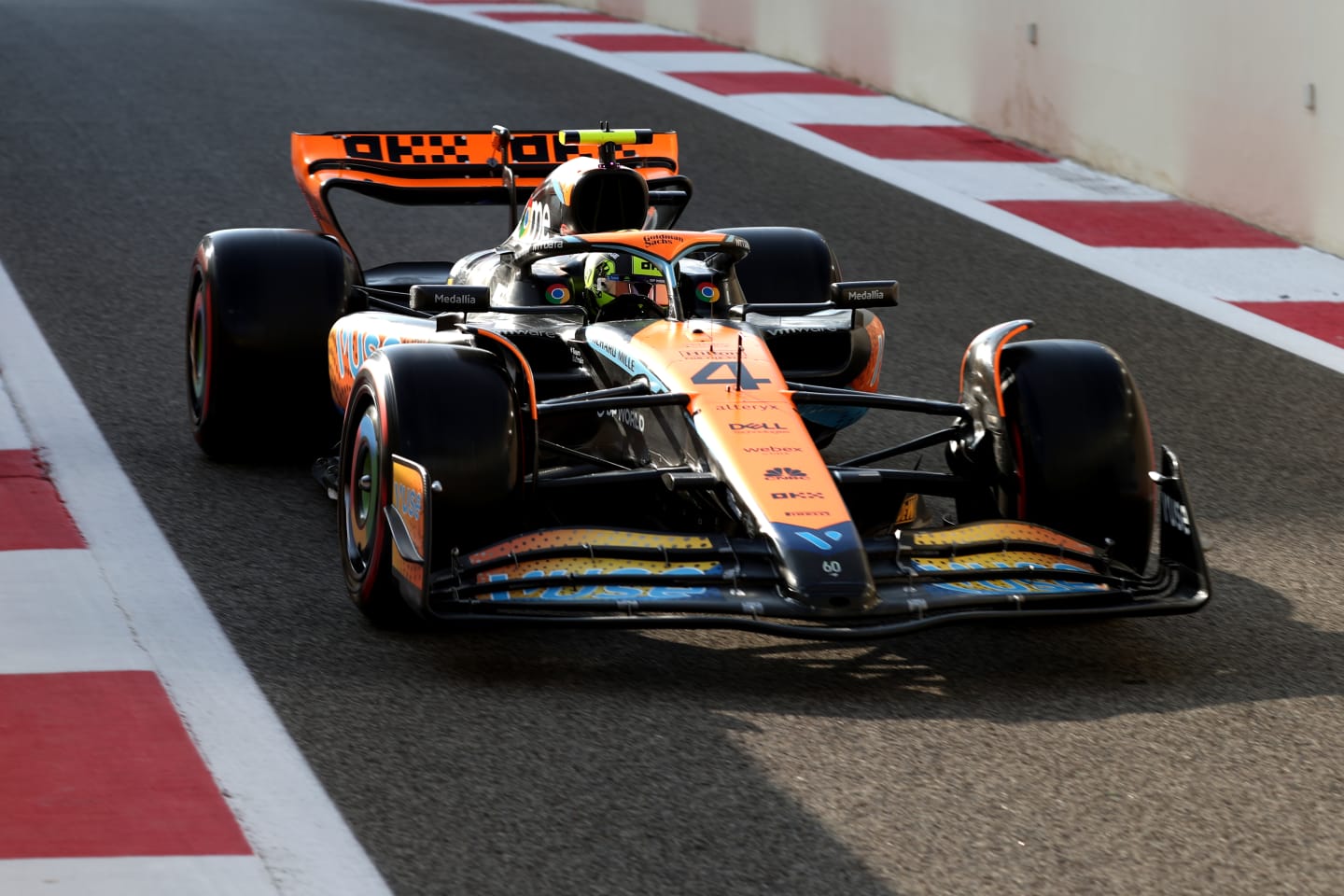 ABU DHABI, UNITED ARAB EMIRATES - NOVEMBER 25: Lando Norris of Great Britain driving the (4) McLaren MCL60 Mercedes in the Pitlane during final practice ahead of the F1 Grand Prix of Abu Dhabi at Yas Marina Circuit on November 25, 2023 in Abu Dhabi, United Arab Emirates. (Photo by Peter Fox/Getty Images)