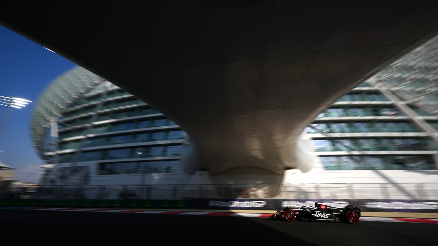 ABU DHABI, UNITED ARAB EMIRATES - NOVEMBER 25: Kevin Magnussen of Denmark driving the (20) Haas F1 VF-23 Ferrari on track during final practice ahead of the F1 Grand Prix of Abu Dhabi at Yas Marina Circuit on November 25, 2023 in Abu Dhabi, United Arab Emirates. (Photo by Clive Mason - Formula 1/Formula 1 via Getty Images)