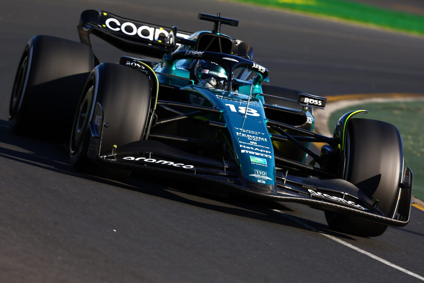 MELBOURNE, AUSTRALIA - APRIL 02: Lance Stroll of Canada driving the (18) Aston Martin AMR23