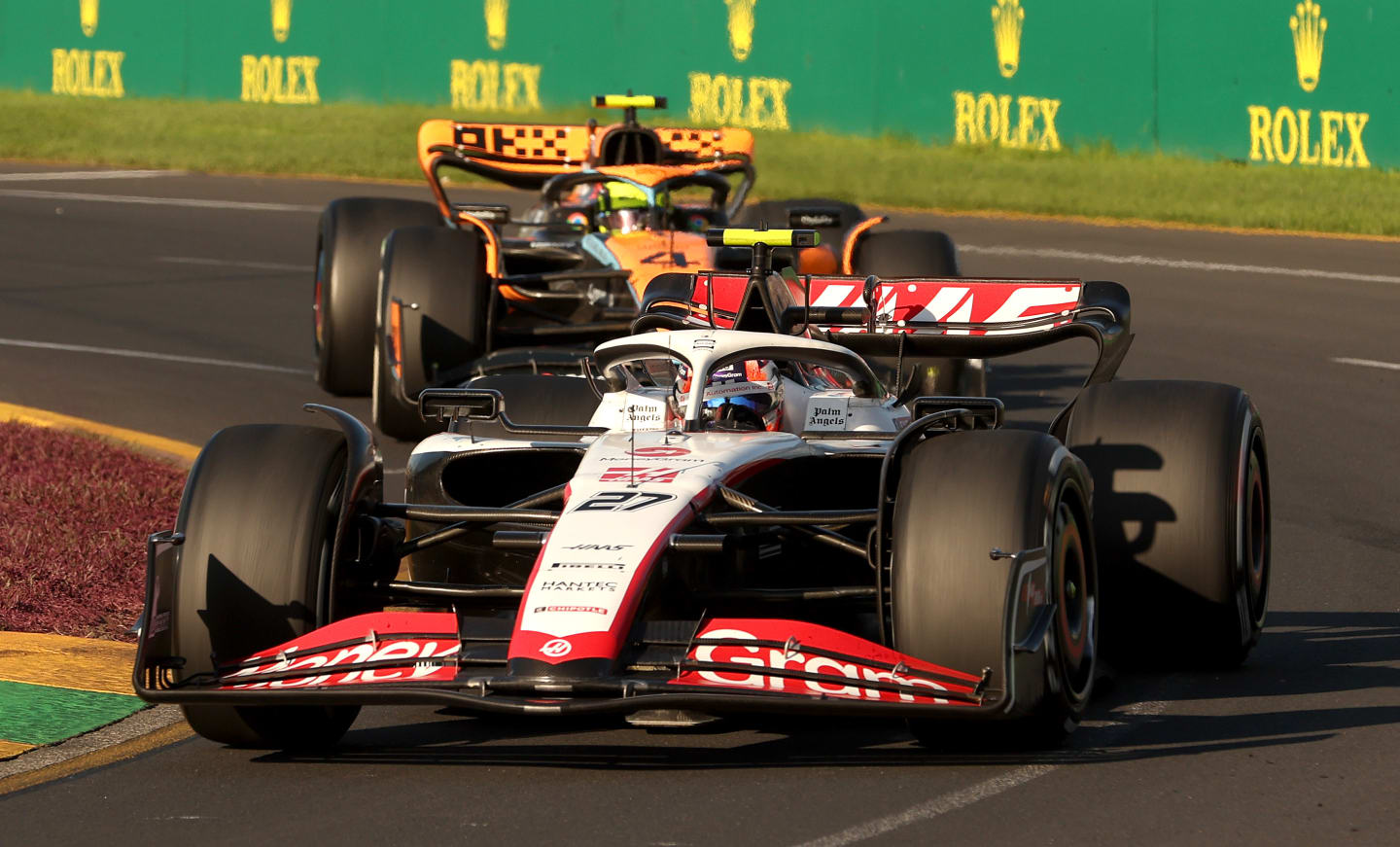 MELBOURNE, AUSTRALIA - APRIL 02: Nico Hulkenberg of Germany driving the (27) Haas F1 VF-23 Ferrari on track during the F1 Grand Prix of Australia at Albert Park Grand Prix Circuit on April 02, 2023 in Melbourne, Australia. (Photo by Robert Cianflone/Getty Images)