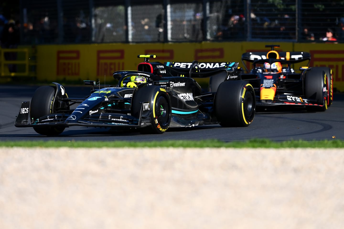 MELBOURNE, AUSTRALIA - APRIL 02: Lewis Hamilton of Great Britain driving the (44) Mercedes AMG