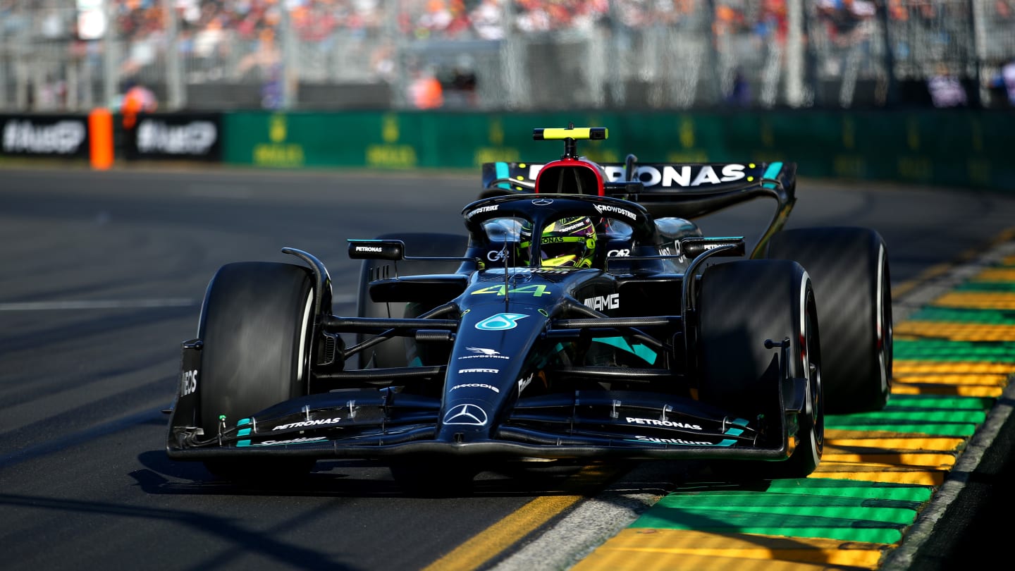 MELBOURNE, AUSTRALIA - APRIL 02: Lewis Hamilton of Great Britain driving the (44) Mercedes AMG