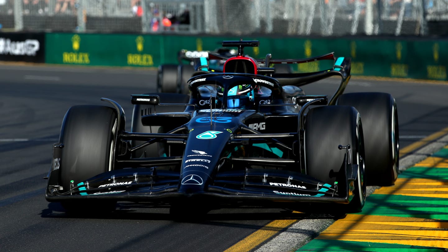 MELBOURNE, AUSTRALIA - APRIL 02: George Russell of Great Britain driving the (63) Mercedes AMG