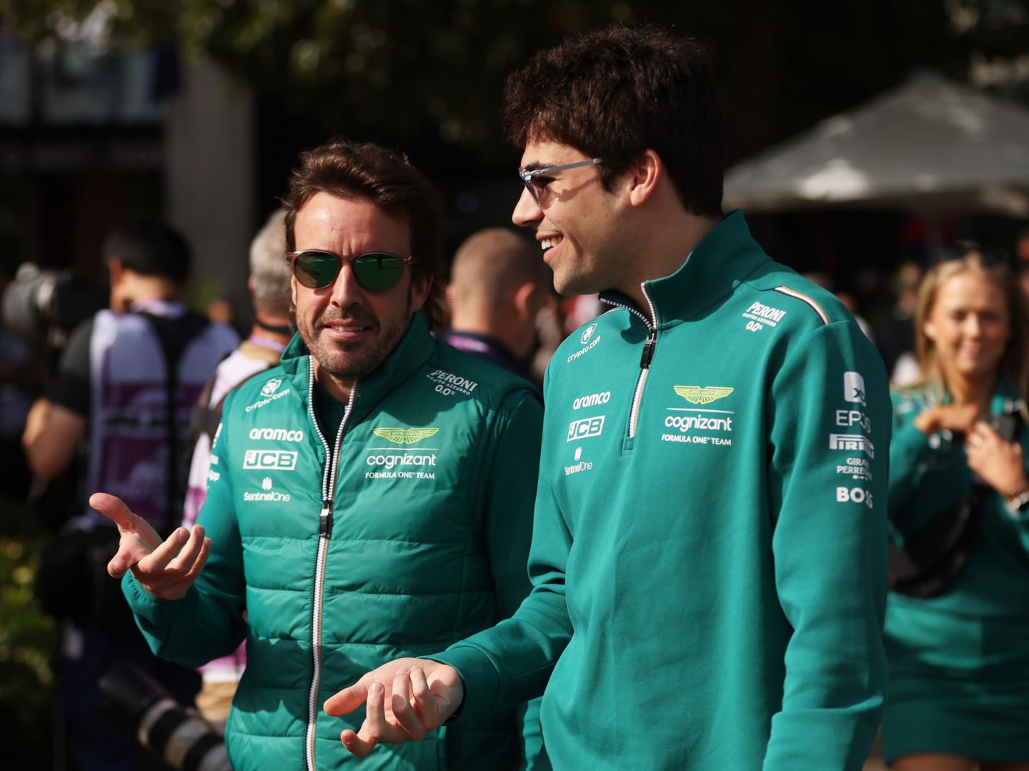 MELBOURNE, AUSTRALIA - MARCH 31: Fernando Alonso of Spain and Aston Martin F1 Team and Lance Stroll