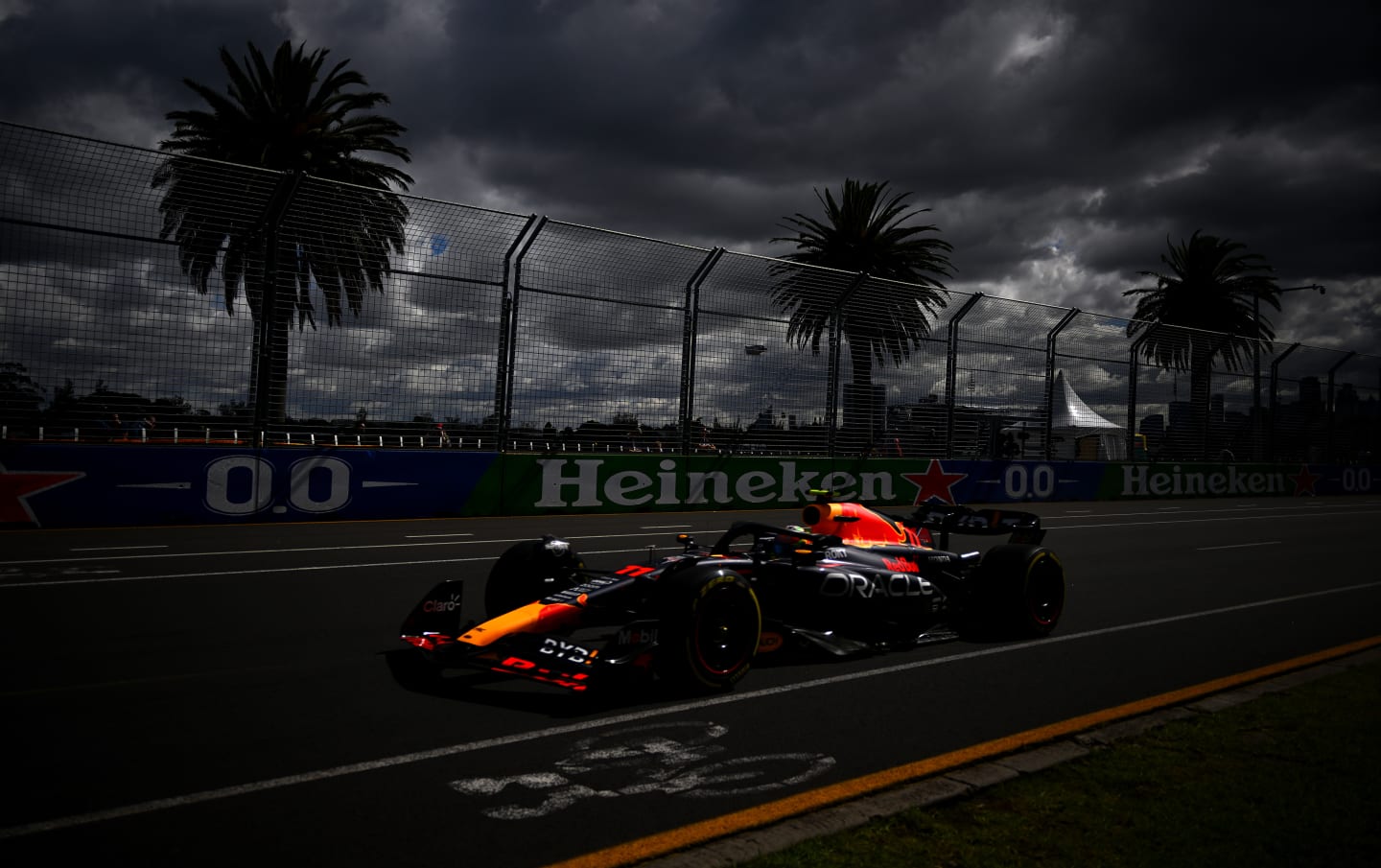 MELBOURNE, AUSTRALIA - MARCH 31: Sergio Perez of Mexico driving the (11) Oracle Red Bull Racing RB19 on track during practice ahead of the F1 Grand Prix of Australia at Albert Park Grand Prix Circuit on March 31, 2023 in Melbourne, Australia. (Photo by Clive Mason - Formula 1/Formula 1 via Getty Images)