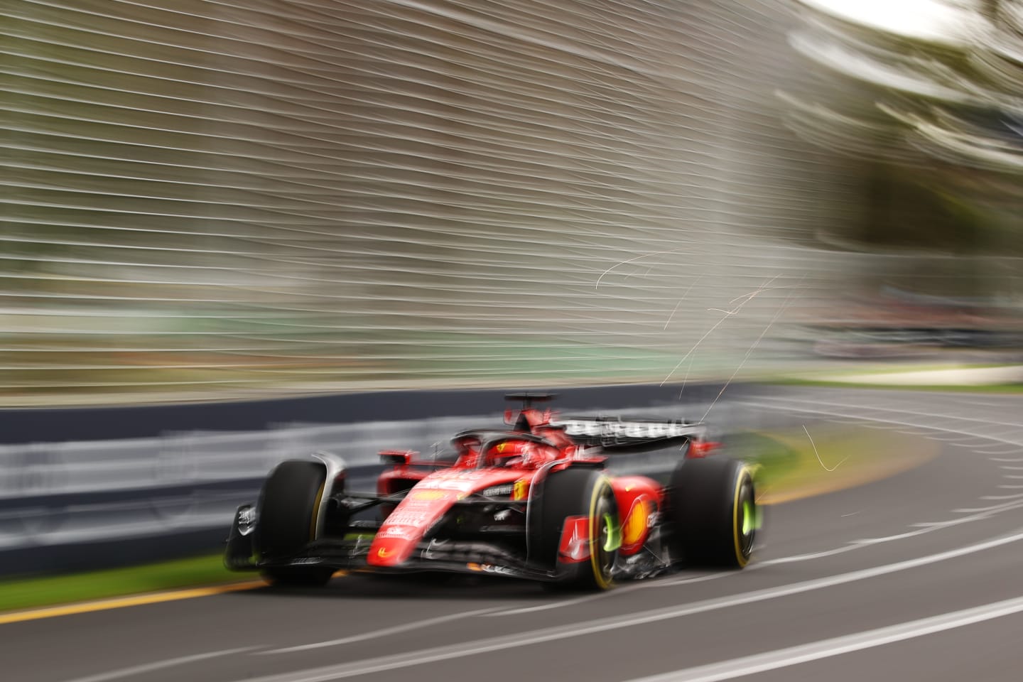 MELBOURNE, AUSTRALIA - MARCH 31: Charles Leclerc of Monaco driving the (16) Ferrari SF-23 on track during practice ahead of the F1 Grand Prix of Australia at Albert Park Grand Prix Circuit on March 31, 2023 in Melbourne, Australia. (Photo by Robert Cianflone/Getty Images)