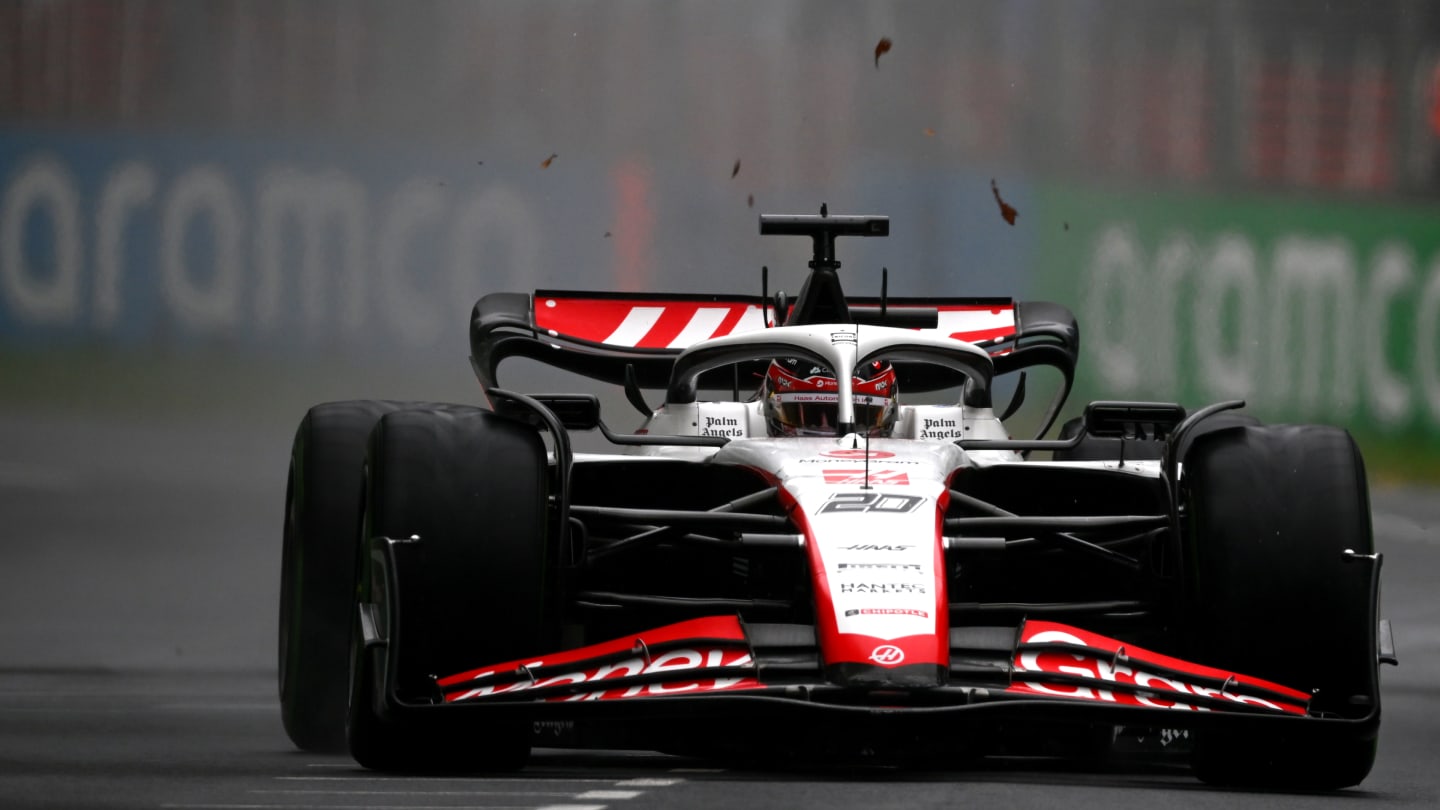 MELBOURNE, AUSTRALIA - MARCH 31: Kevin Magnussen of Denmark driving the (20) Haas F1 VF-23 Ferrari on track during practice ahead of the F1 Grand Prix of Australia at Albert Park Grand Prix Circuit on March 31, 2023 in Melbourne, Australia. (Photo by Clive Mason - Formula 1/Formula 1 via Getty Images)