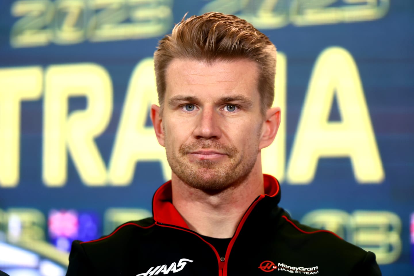 MELBOURNE, AUSTRALIA - MARCH 30: Nico Hulkenberg of Germany and Haas F1 attends the Drivers Press Conference during previews ahead of the F1 Grand Prix of Australia at Albert Park Grand Prix Circuit on March 30, 2023 in Melbourne, Australia. (Photo by Dan Istitene/Getty Images)