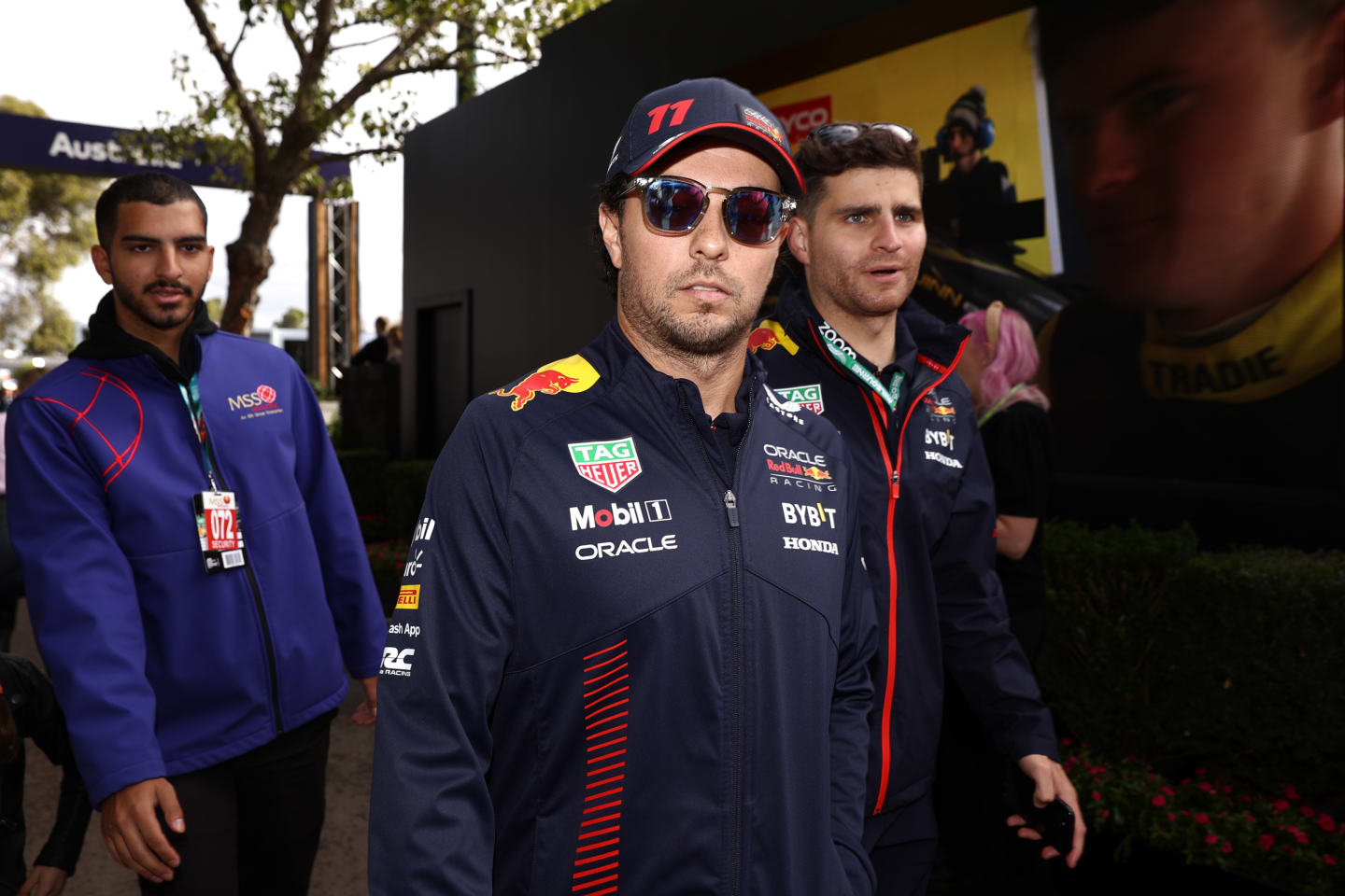 MELBOURNE, AUSTRALIA - APRIL 01: Sergio Perez of Mexico and Oracle Red Bull Racing walks in the