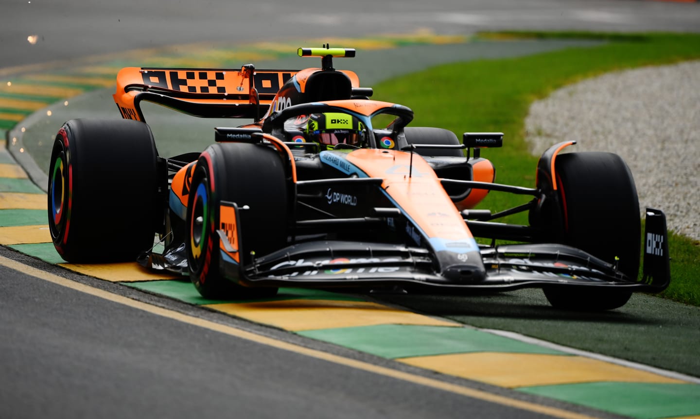 MELBOURNE, AUSTRALIA - APRIL 01: Lando Norris of Great Britain driving the (4) McLaren MCL60 Mercedes on track during qualifying ahead of the F1 Grand Prix of Australia at Albert Park Grand Prix Circuit on April 01, 2023 in Melbourne, Australia. (Photo by Quinn Rooney/Getty Images)