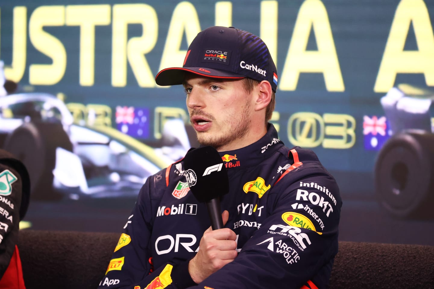 MELBOURNE, AUSTRALIA - APRIL 01: Pole position qualifier Max Verstappen of the Netherlands and Oracle Red Bull Racing attends the press conference after qualifying ahead of the F1 Grand Prix of Australia at Albert Park Grand Prix Circuit on April 01, 2023 in Melbourne, Australia. (Photo by Robert Cianflone/Getty Images)
