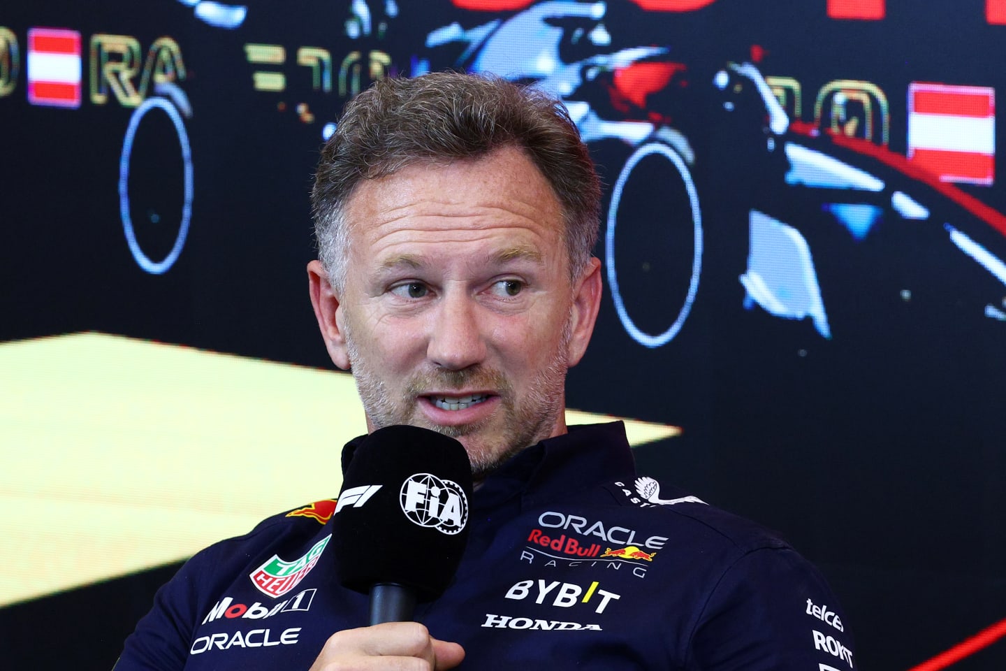 SPIELBERG, AUSTRIA - JUNE 30: Red Bull Racing Team Principal Christian Horner talks in a press