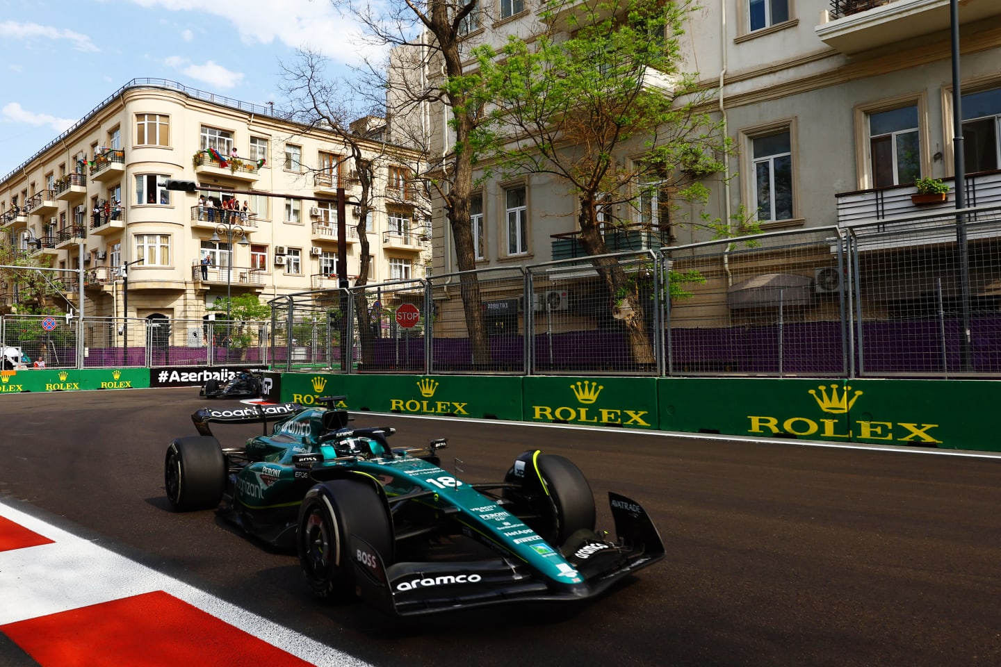 BAKU, AZERBAIJAN - APRIL 30: Lance Stroll of Canada driving the (18) Aston Martin AMR23 Mercedes on