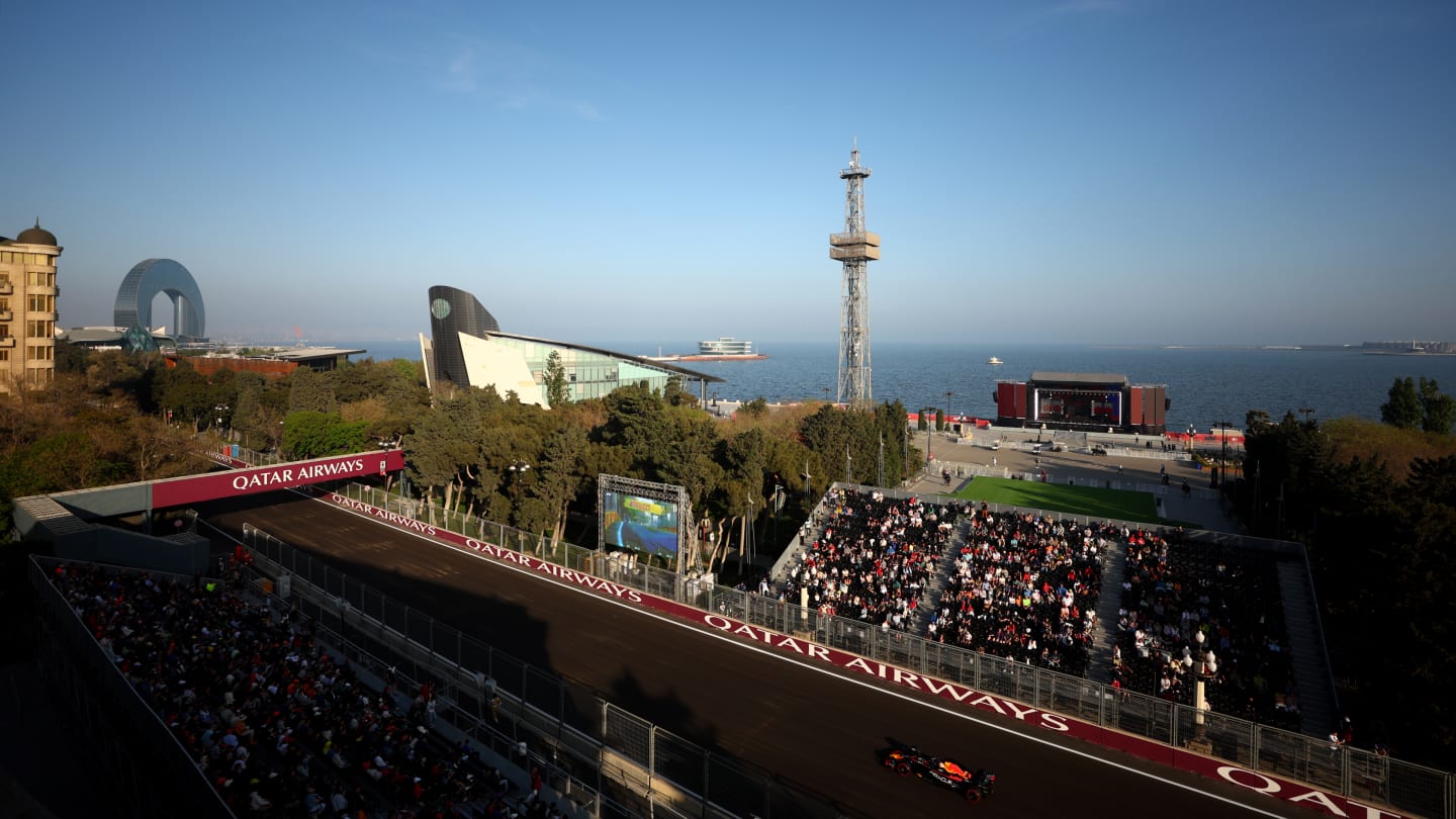 BAKU, AZERBAIJAN - APRIL 28: Max Verstappen of the Netherlands driving the (1) Oracle Red Bull