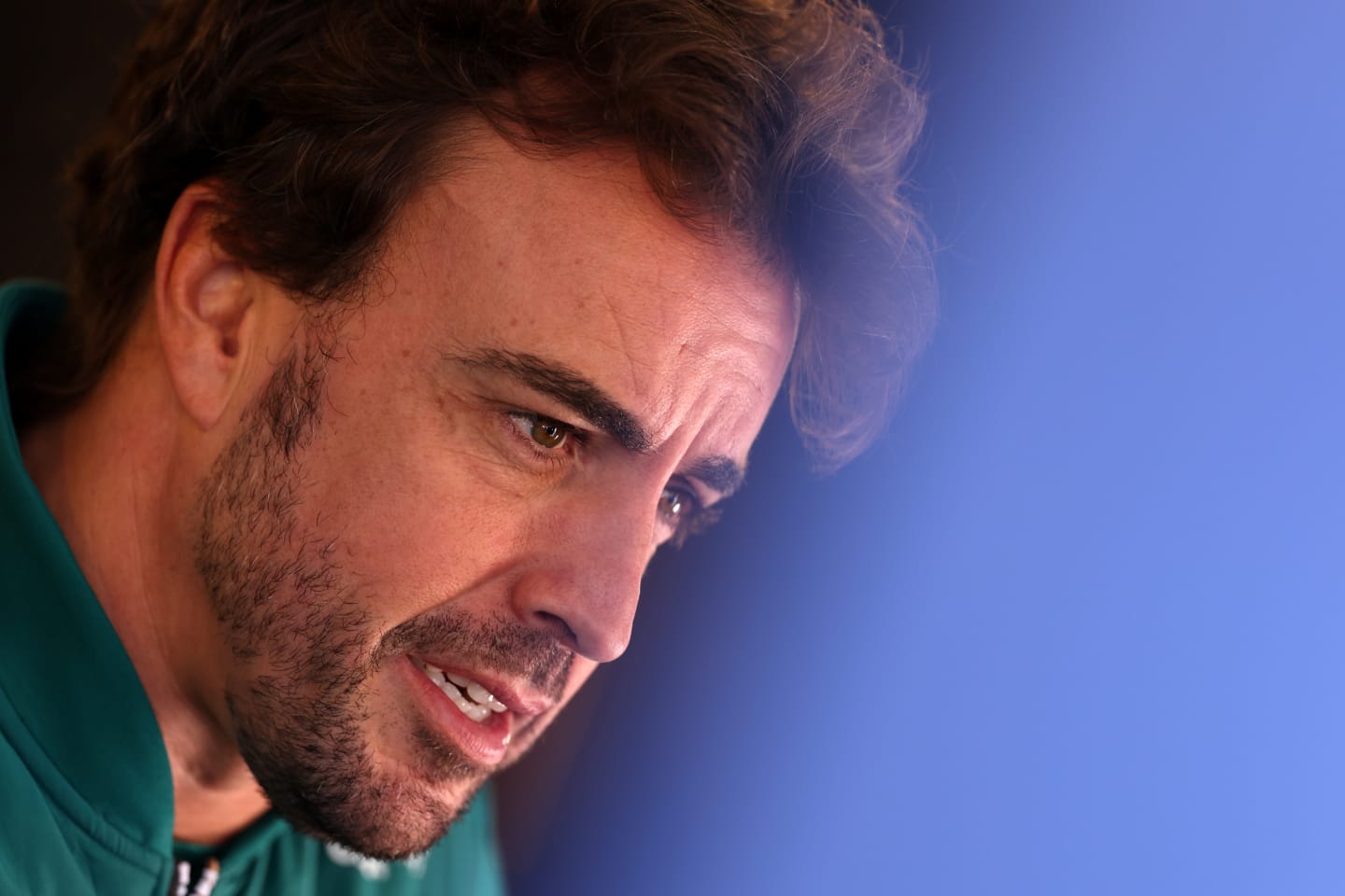 BAKU, AZERBAIJAN - APRIL 27: Fernando Alonso of Spain and Aston Martin is interviewed ahead of the