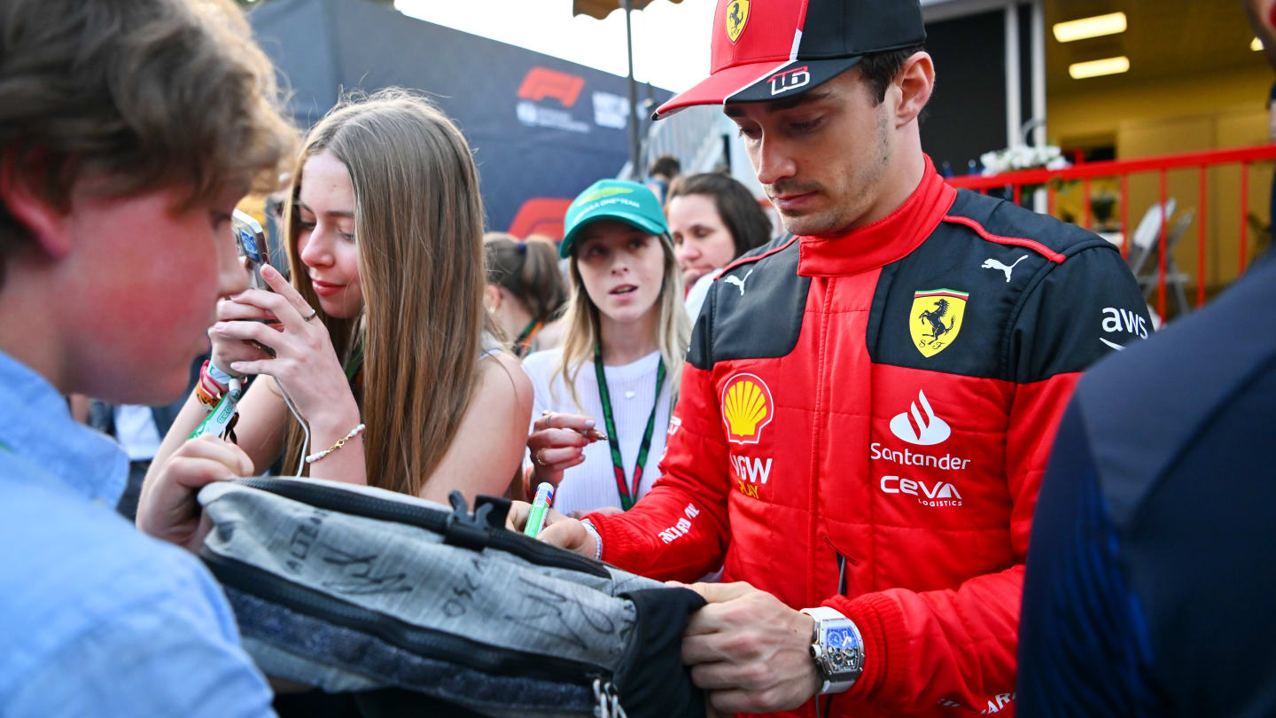 BAKU, AZERBAIJAN - APRIL 29: Second placed Charles Leclerc of Monaco and Ferrari signs autographs