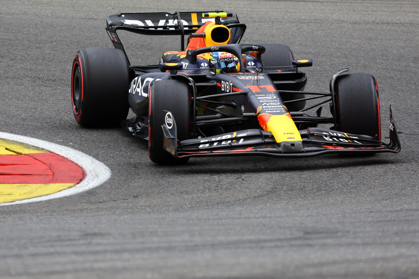 SPA, BELGIUM - JULY 30: Sergio Perez of Mexico driving the (11) Oracle Red Bull Racing RB19 on