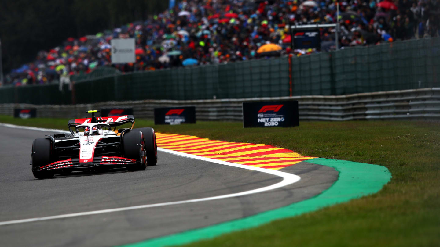 SPA, BELGIUM - JULY 30: Nico Hulkenberg of Germany driving the (27) Haas F1 VF-23 Ferrari on track during the F1 Grand Prix of Belgium at Circuit de Spa-Francorchamps on July 30, 2023 in Spa, Belgium. (Photo by Joe Portlock - Formula 1/Formula 1 via Getty Images)