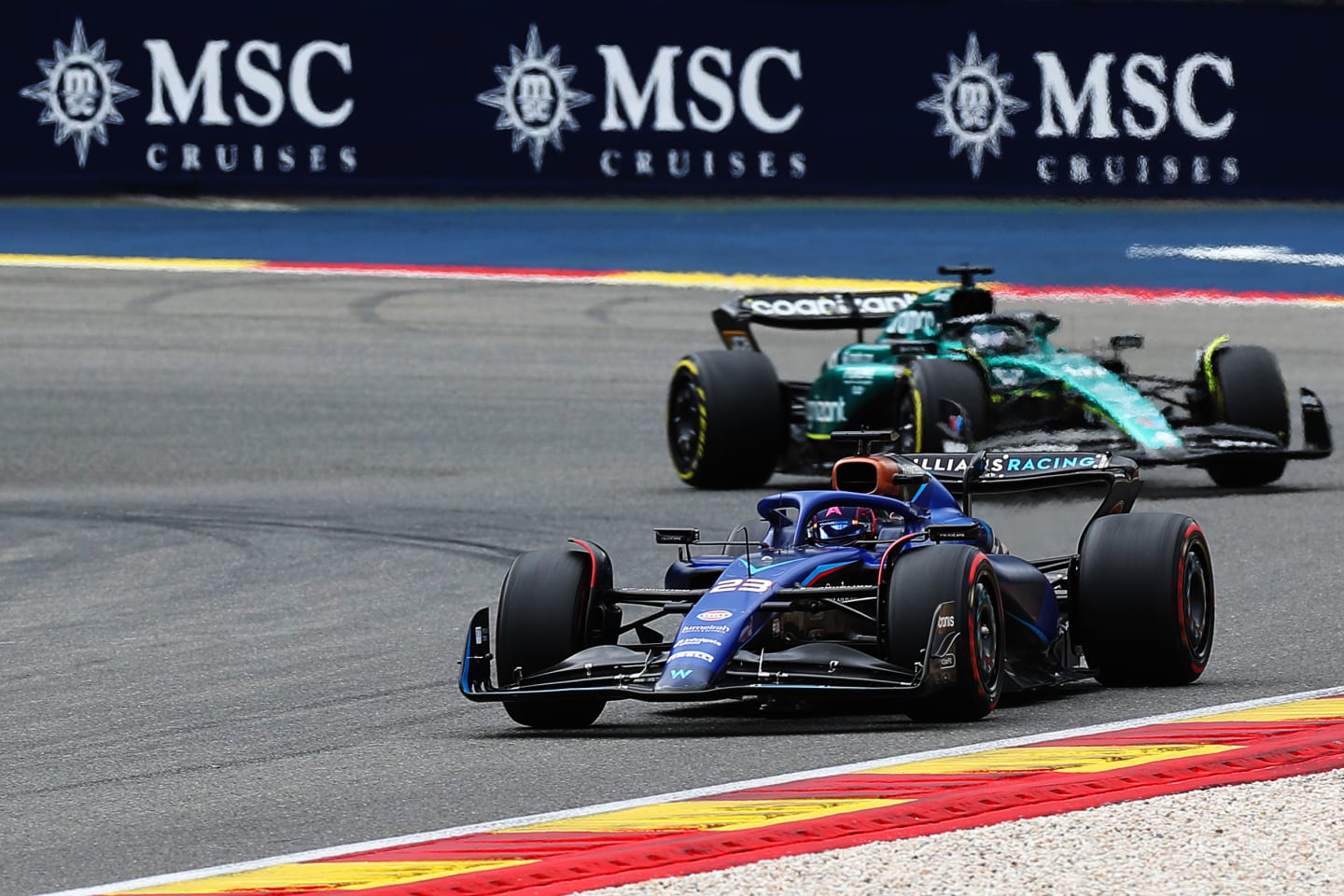 SPA, BELGIUM - JULY 30: Alexander Albon of Thailand driving the (23) Williams FW45 Mercedes leads