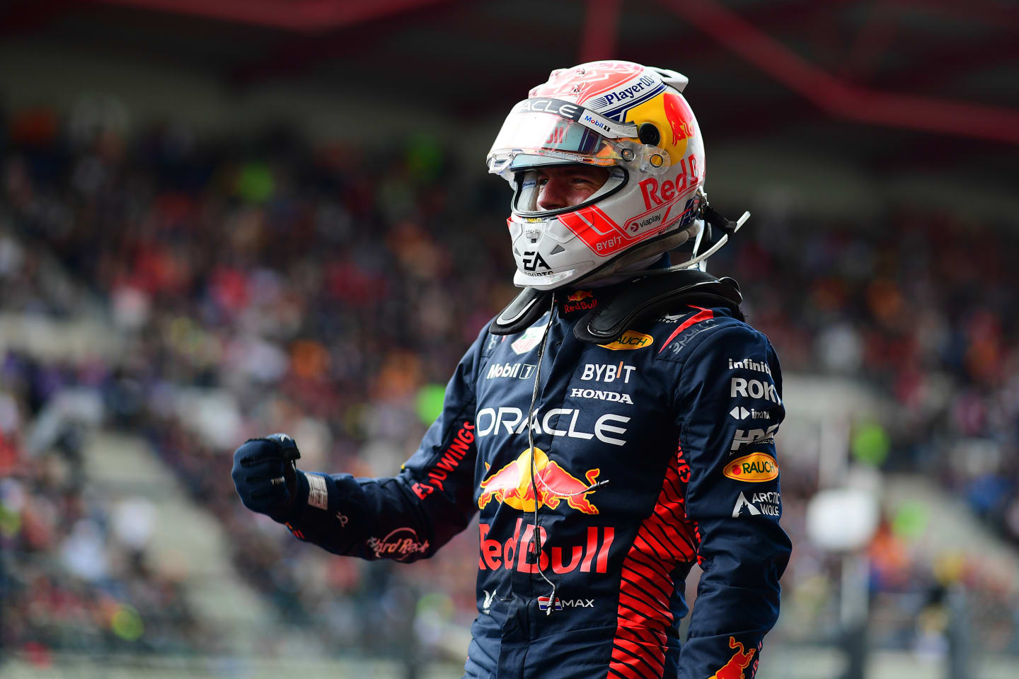 SPA, BELGIUM - JULY 30: Race winner Max Verstappen of the Netherlands and Oracle Red Bull Racing celebrates in parc ferme during the F1 Grand Prix of Belgium at Circuit de Spa-Francorchamps on July 30, 2023 in Spa, Belgium. (Photo by Mario Renzi - Formula 1/Formula 1 via Getty Images)