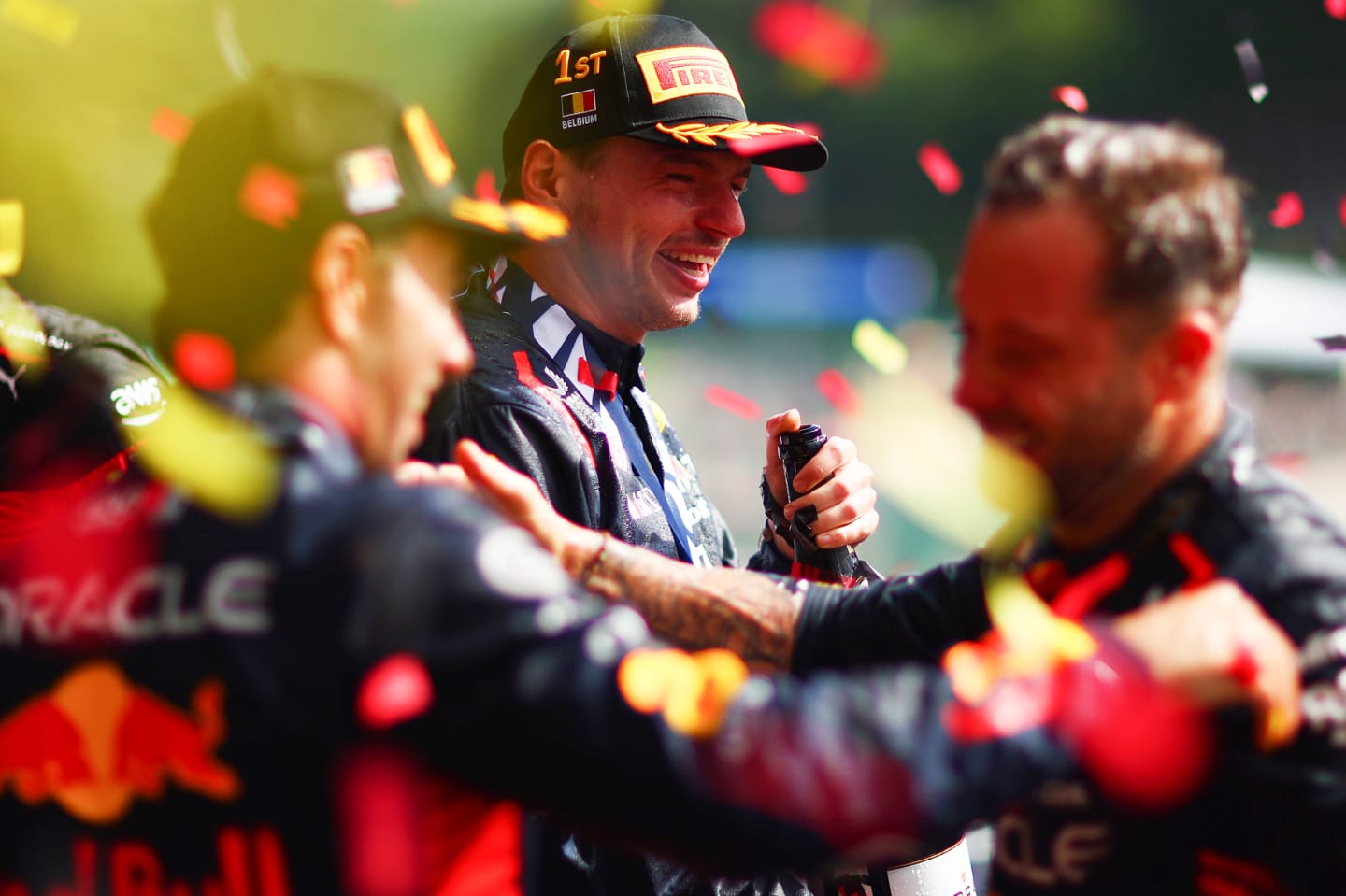 SPA, BELGIUM - JULY 30: Race winner Max Verstappen of the Netherlands and Oracle Red Bull Racing