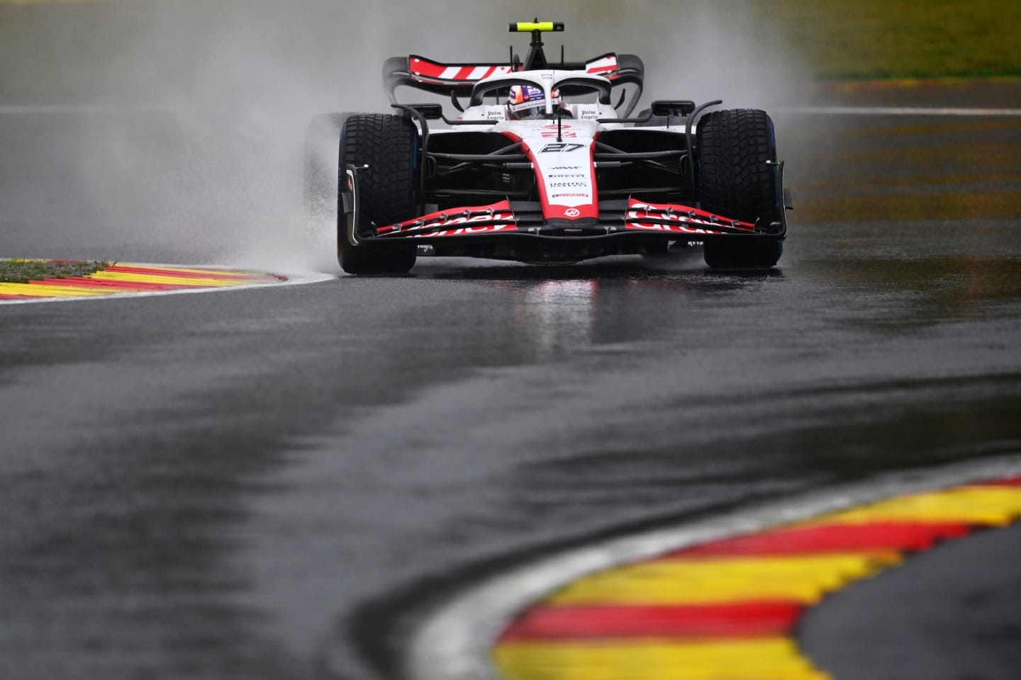 SPA, BELGIUM - JULY 28: Nico Hulkenberg of Germany driving the (27) Haas F1 VF-23 Ferrari on track during practice ahead of the F1 Grand Prix of Belgium at Circuit de Spa-Francorchamps on July 28, 2023 in Spa, Belgium. (Photo by Dan Mullan/Getty Images)