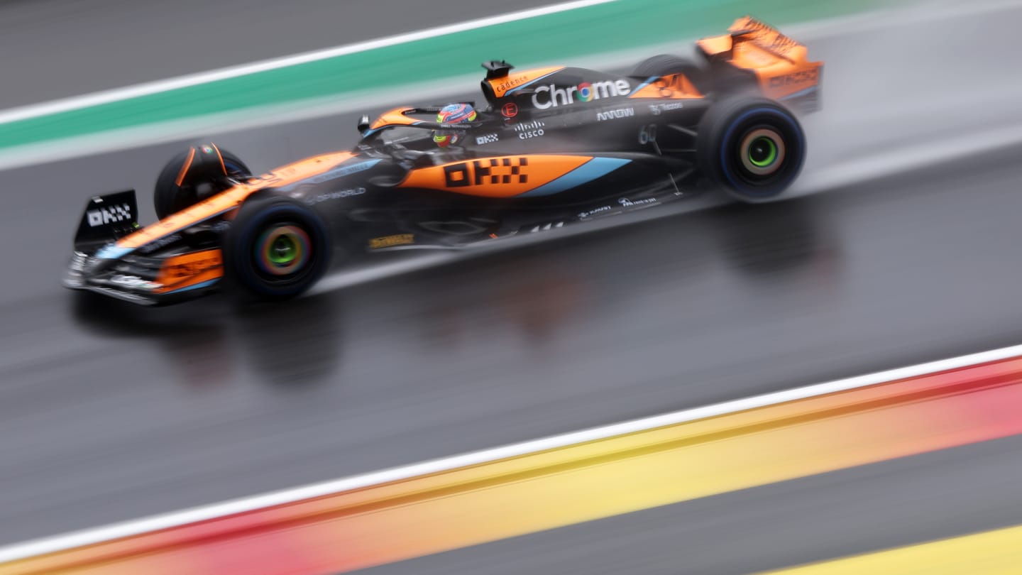 SPA, BELGIUM - JULY 28: Oscar Piastri of Australia driving the (81) McLaren MCL60 Mercedes on track during practice ahead of the F1 Grand Prix of Belgium at Circuit de Spa-Francorchamps on July 28, 2023 in Spa, Belgium. (Photo by Dean Mouhtaropoulos - Formula 1/Formula 1 via Getty Images)