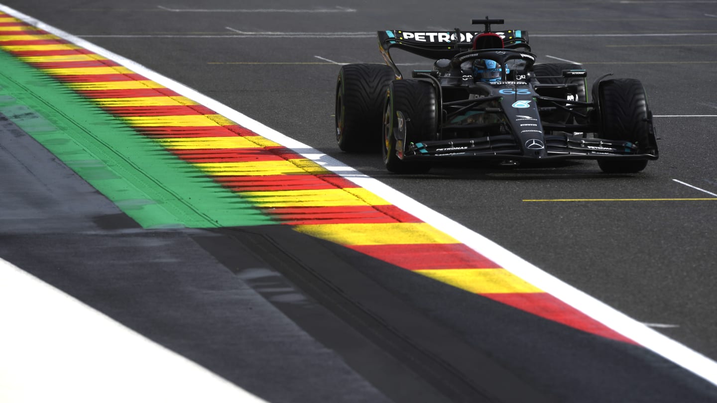 SPA, BELGIUM - JULY 28: George Russell of Great Britain driving the (63) Mercedes AMG Petronas F1 Team W14 on track during qualifying ahead of the F1 Grand Prix of Belgium at Circuit de Spa-Francorchamps on July 28, 2023 in Spa, Belgium. (Photo by Rudy Carezzevoli - Formula 1/Formula 1 via Getty Images)