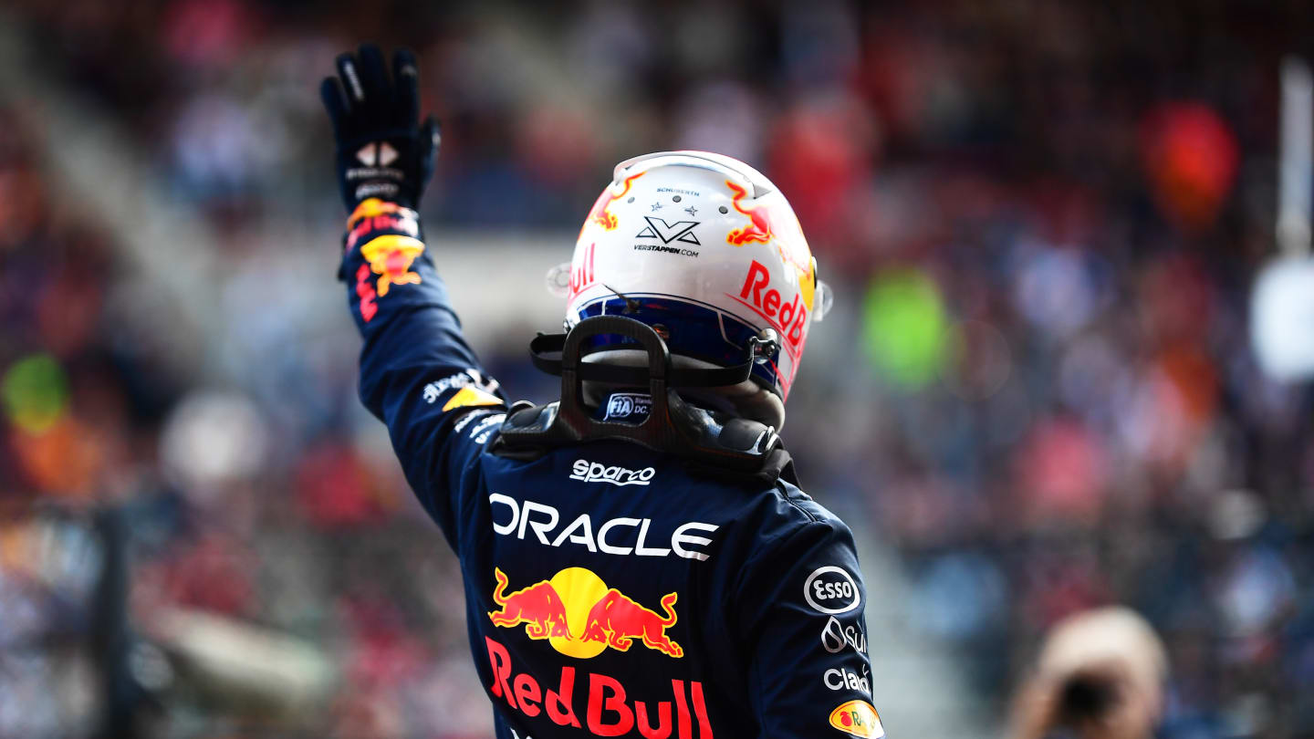 SPA, BELGIUM - JULY 28: Pole position qualifier Max Verstappen of the Netherlands and Oracle Red Bull Racing celebrates in parc ferme during qualifying ahead of the F1 Grand Prix of Belgium at Circuit de Spa-Francorchamps on July 28, 2023 in Spa, Belgium. (Photo by Mario Renzi - Formula 1/Formula 1 via Getty Images)