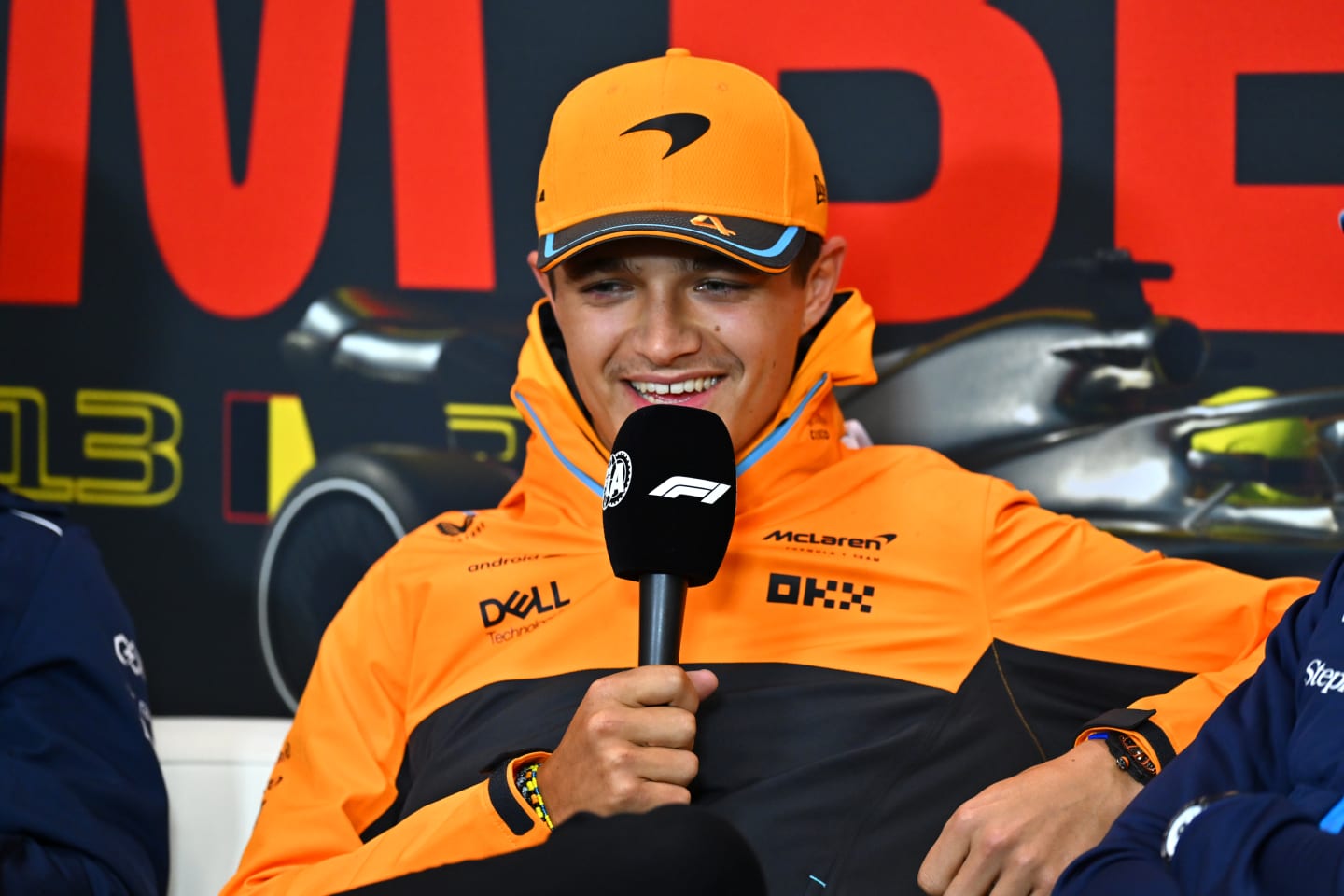 SPA, BELGIUM - JULY 27: Lando Norris of Great Britain and McLaren attends the Drivers Press Conference during previews ahead of the F1 Grand Prix of Belgium at Circuit de Spa-Francorchamps on July 27, 2023 in Spa, Belgium. (Photo by Dan Mullan/Getty Images)