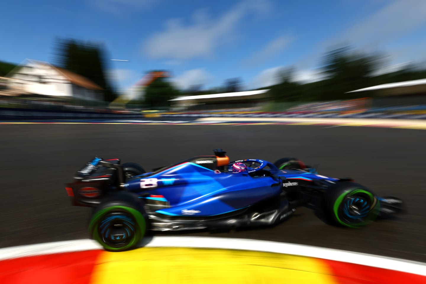 SPA, BELGIUM - JULY 29: Alexander Albon of Thailand driving the (23) Williams FW45 Mercedes on track during the Sprint Shootout ahead of the F1 Grand Prix of Belgium at Circuit de Spa-Francorchamps on July 29, 2023 in Spa, Belgium. (Photo by Mark Thompson/Getty Images)