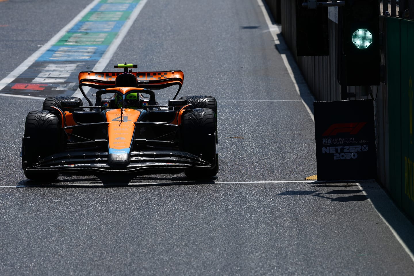 SPA, BELGIUM - JULY 29: Lando Norris of Great Britain driving the (4) McLaren MCL60 Mercedes in the Pitlane during the Sprint Shootout ahead of the F1 Grand Prix of Belgium at Circuit de Spa-Francorchamps on July 29, 2023 in Spa, Belgium. (Photo by Mark Thompson/Getty Images)