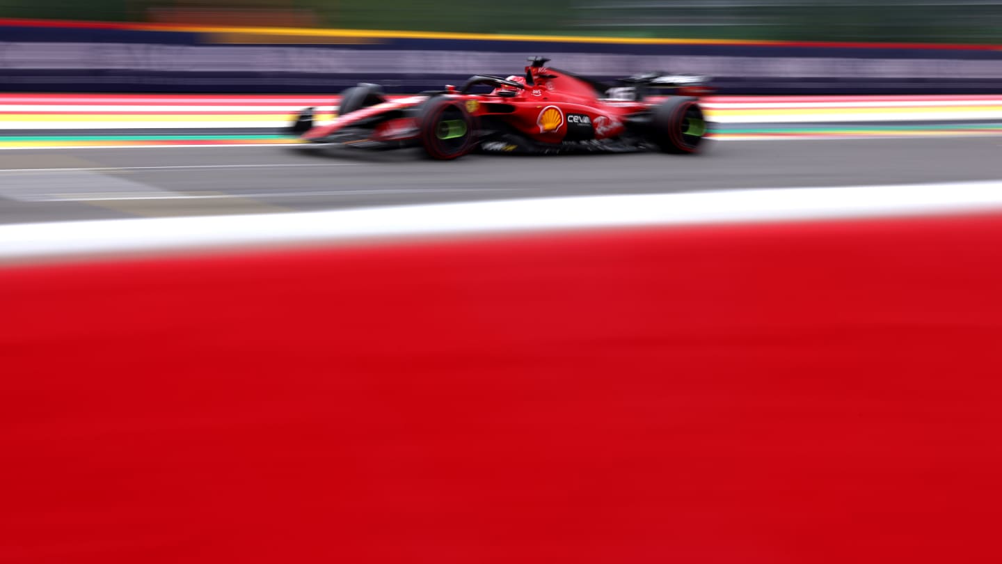 SPA, BELGIUM - JULY 29: Charles Leclerc of Monaco driving the (16) Ferrari SF-23 on track during the Sprint Shootout ahead of the F1 Grand Prix of Belgium at Circuit de Spa-Francorchamps on July 29, 2023 in Spa, Belgium. (Photo by Dean Mouhtaropoulos - Formula 1/Formula 1 via Getty Images)