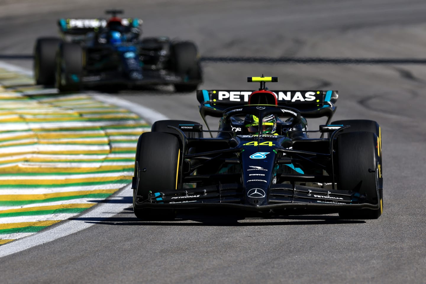 SAO PAULO, BRAZIL - NOVEMBER 05: Lewis Hamilton of Great Britain driving the (44) Mercedes AMG