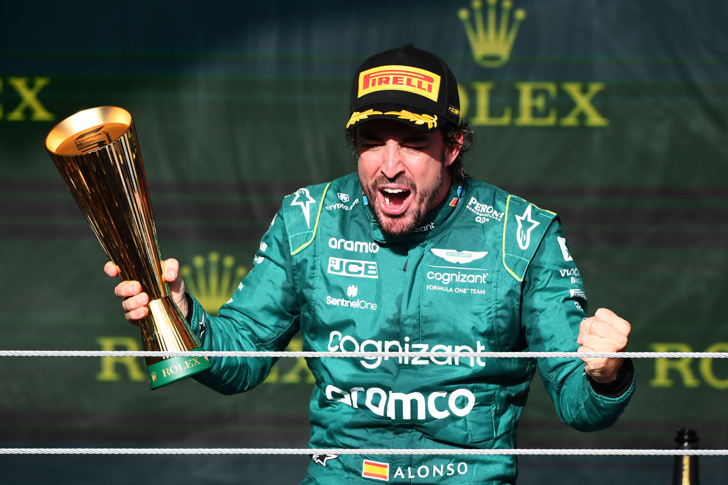 SAO PAULO, BRAZIL - NOVEMBER 05: Third placed Fernando Alonso of Spain and Aston Martin F1 Team