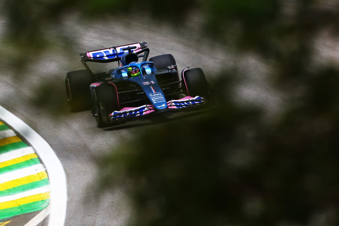 SAO PAULO, BRAZIL - NOVEMBER 03: Esteban Ocon of France driving the (31) Alpine F1 A523 Renault on track during practice ahead of the F1 Grand Prix of Brazil at Autodromo Jose Carlos Pace on November 03, 2023 in Sao Paulo, Brazil. (Photo by Mark Thompson/Getty Images)
