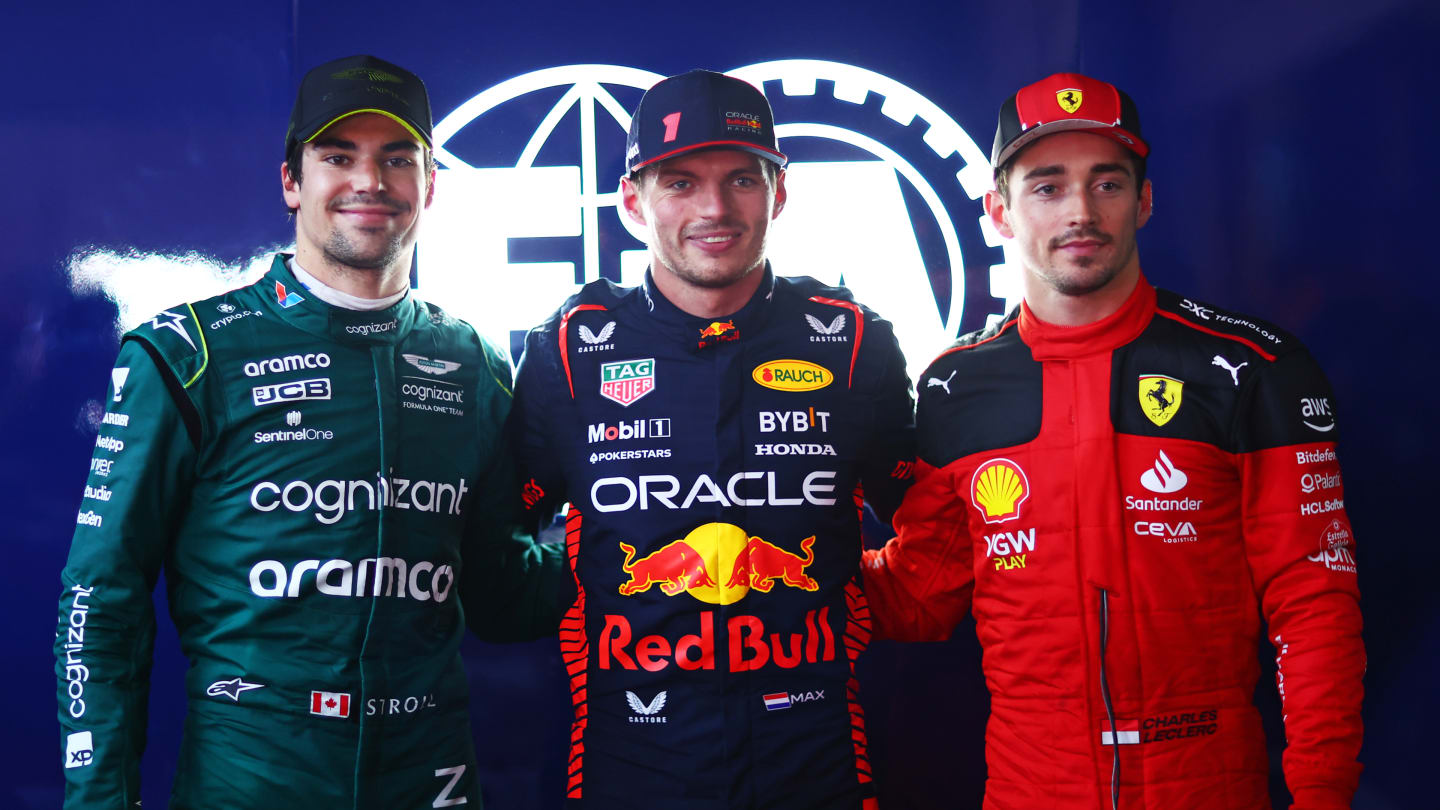 SAO PAULO, BRAZIL - NOVEMBER 03: Pole position qualifier Max Verstappen of the Netherlands and