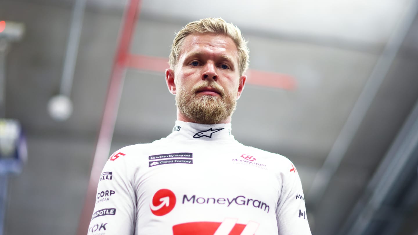 SAO PAULO, BRAZIL - NOVEMBER 03: Fourteenth placed qualifier Kevin Magnussen of Denmark and Haas F1 looks on in the FIA Garage after qualifying ahead of the F1 Grand Prix of Brazil at Autodromo Jose Carlos Pace on November 03, 2023 in Sao Paulo, Brazil. (Photo by Dan Istitene - Formula 1/Formula 1 via Getty Images)