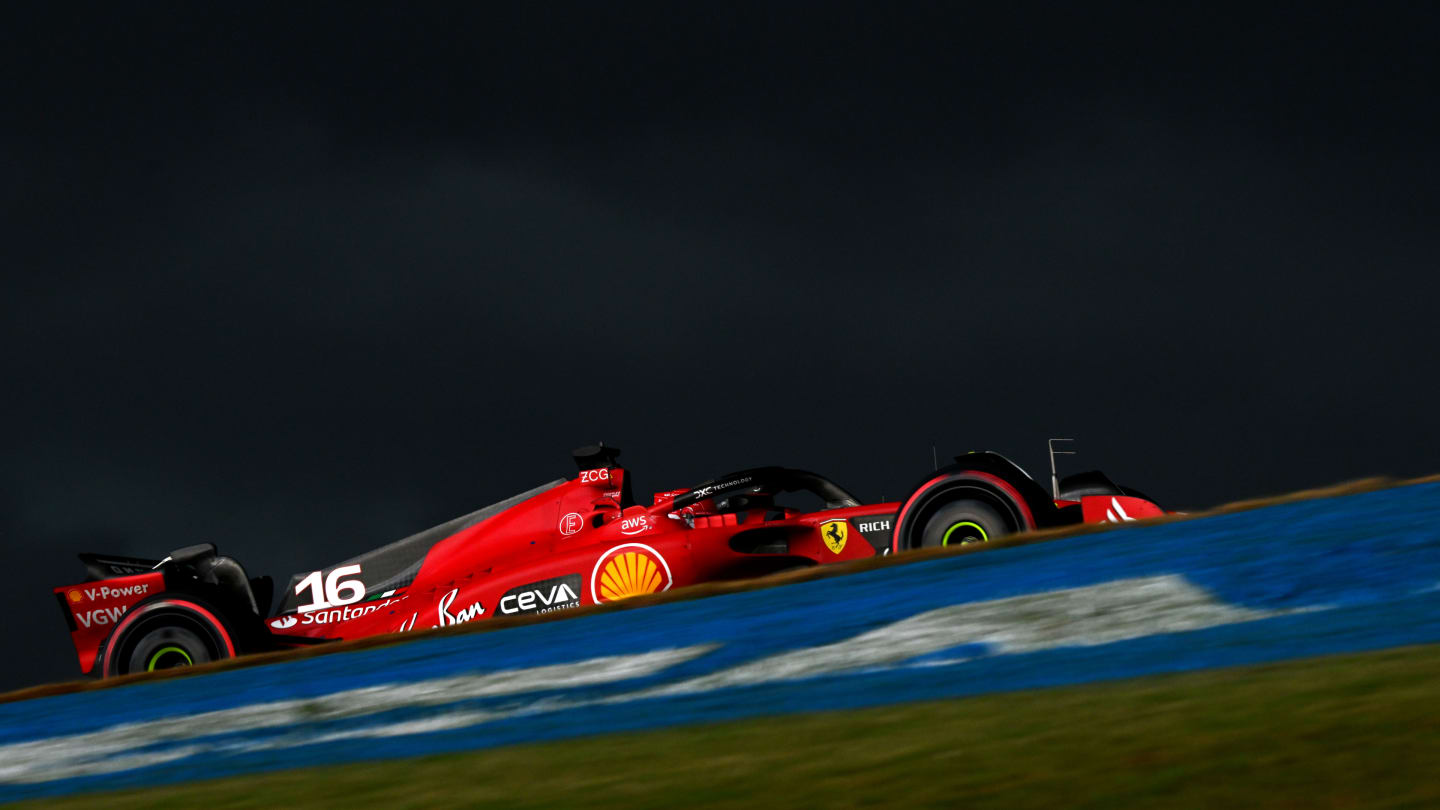 SAO PAULO, BRAZIL - NOVEMBER 03: Charles Leclerc of Monaco driving the (16) Ferrari SF-23 on track during qualifying ahead of the F1 Grand Prix of Brazil at Autodromo Jose Carlos Pace on November 03, 2023 in Sao Paulo, Brazil. (Photo by Clive Mason - Formula 1/Formula 1 via Getty Images)