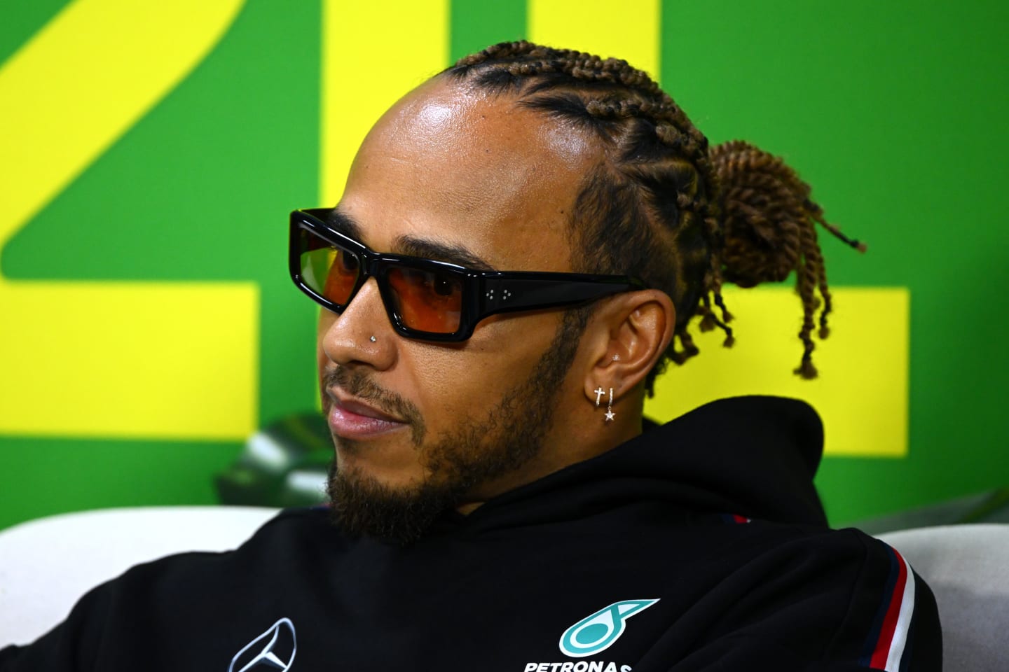 SAO PAULO, BRAZIL - NOVEMBER 02: Lewis Hamilton of Great Britain and Mercedes reacts in the Drivers