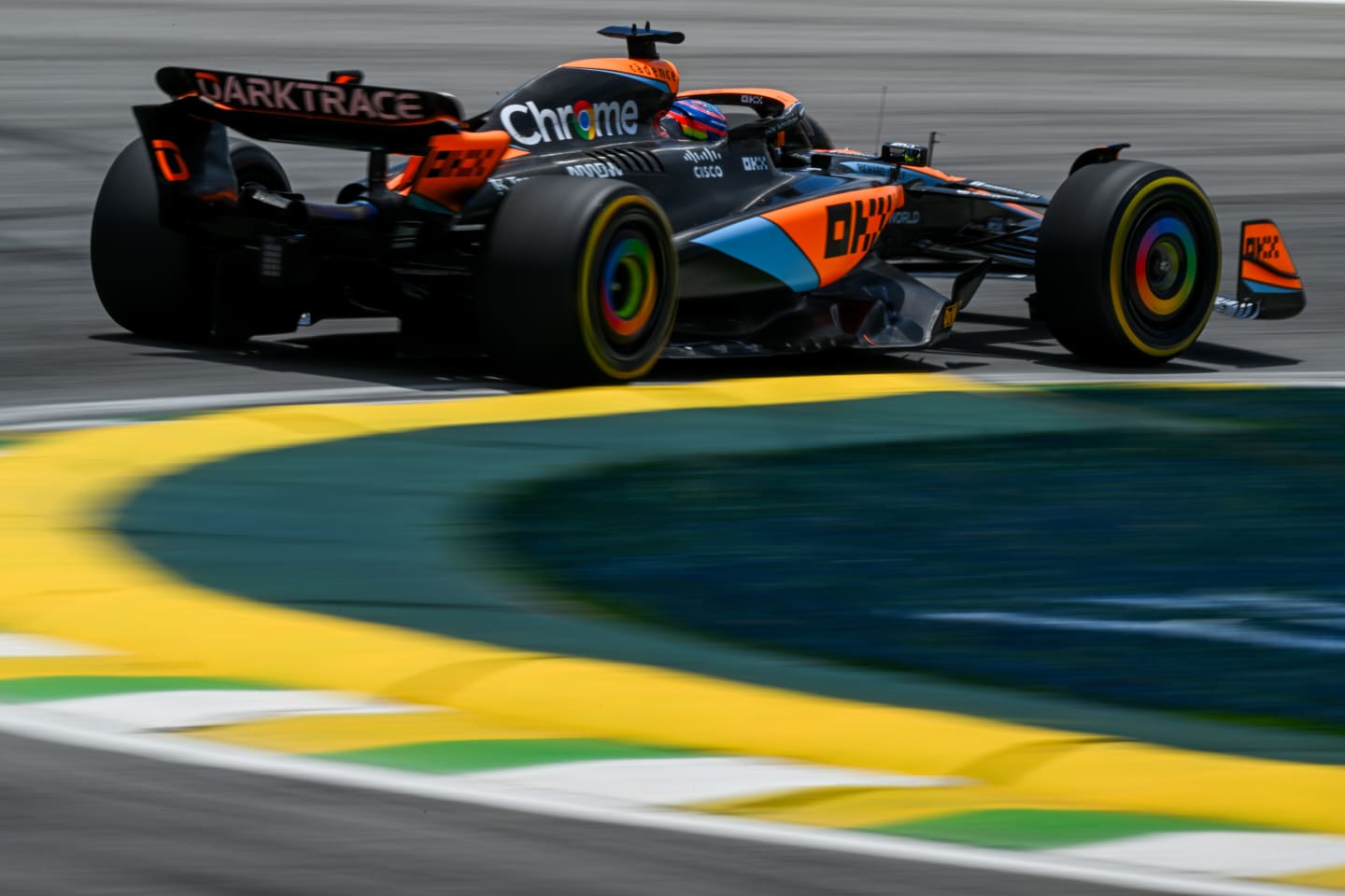 SAO PAULO, BRAZIL - NOVEMBER 04: Oscar Piastri of Australia driving the (81) McLaren MCL60 Mercedes on track during the Sprint Shootout ahead of the F1 Grand Prix of Brazil at Autodromo Jose Carlos Pace on November 04, 2023 in Sao Paulo, Brazil. (Photo by Clive Mason - Formula 1/Formula 1 via Getty Images)