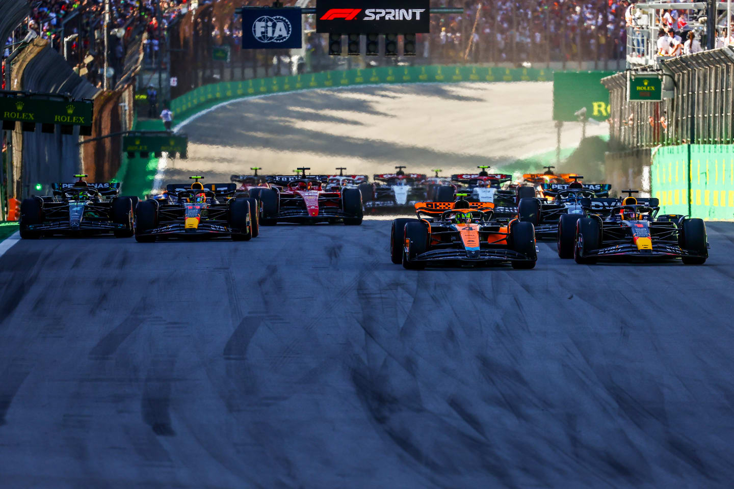 SAO PAULO, BRAZIL - NOVEMBER 04: Max Verstappen of the Netherlands driving the (1) Oracle Red Bull