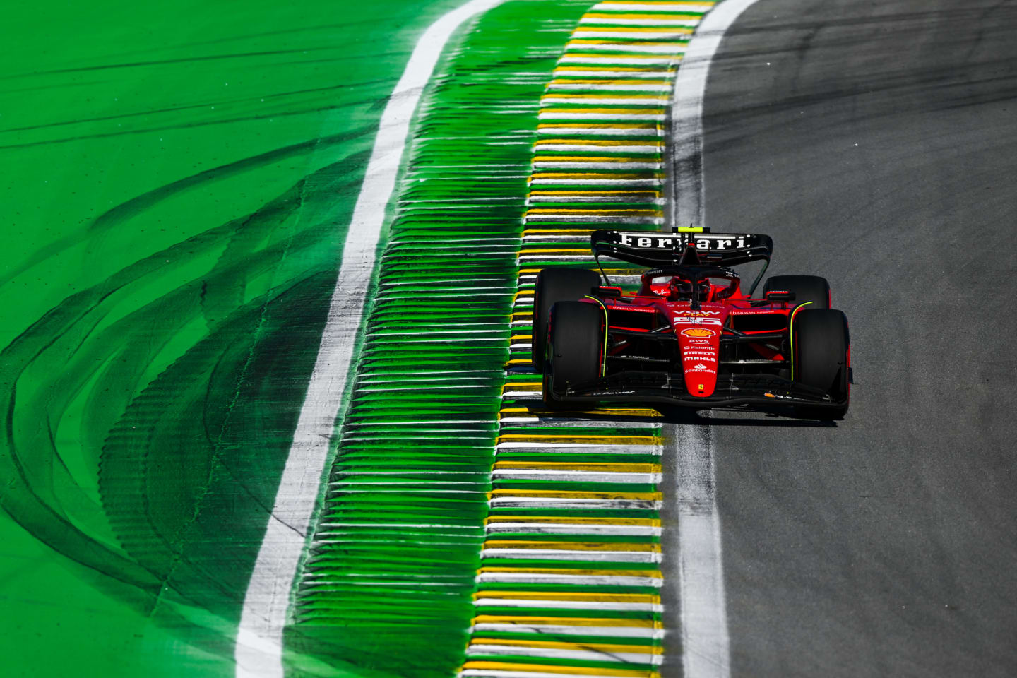 SAO PAULO, BRAZIL - NOVEMBER 04: Carlos Sainz of Spain driving (55) the Ferrari SF-23 on track during the Sprint ahead of the F1 Grand Prix of Brazil at Autodromo Jose Carlos Pace on November 04, 2023 in Sao Paulo, Brazil. (Photo by Clive Mason - Formula 1/Formula 1 via Getty Images)